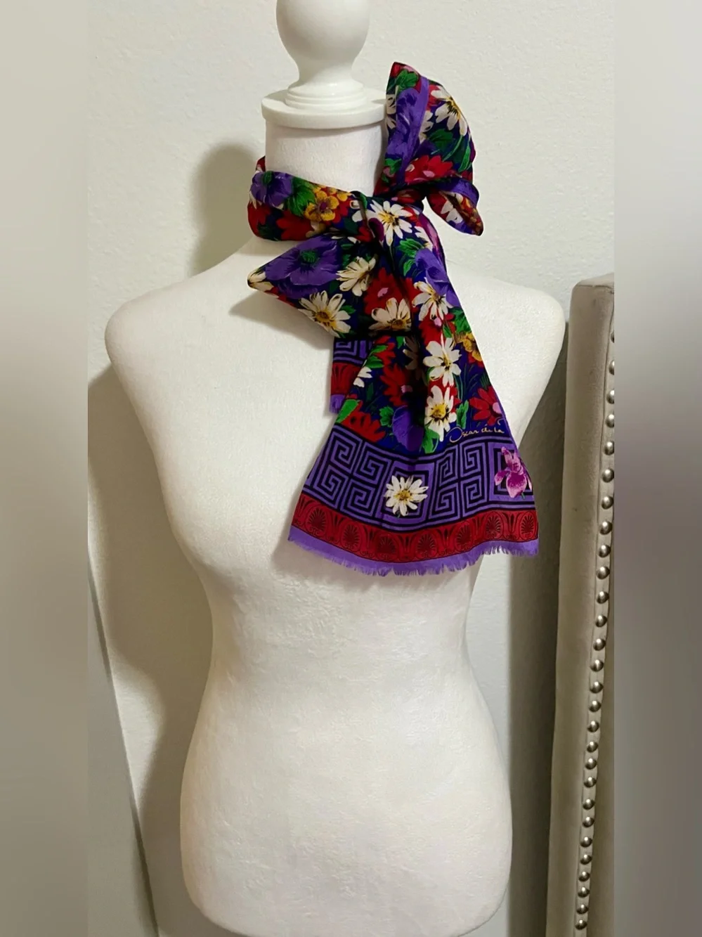 Vintage Oscar de la Renta Floral Silk Scarf